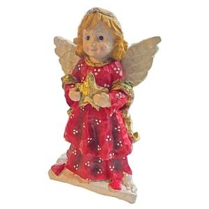 Vintage‎ Angel Holding Star w/ Red Dress Rare 15" Plaster Paper Mache Decor